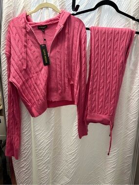 Love Sense Pink Cable-Knit Hoodie & Matching Pants Set